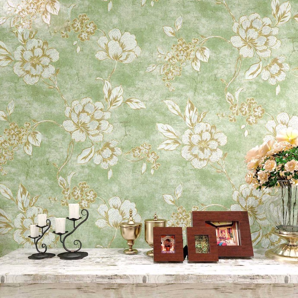 Papel De Parede Florido Americano Desconto Papel De - Papel De Pared Vintage Verde , HD Wallpaper & Backgrounds