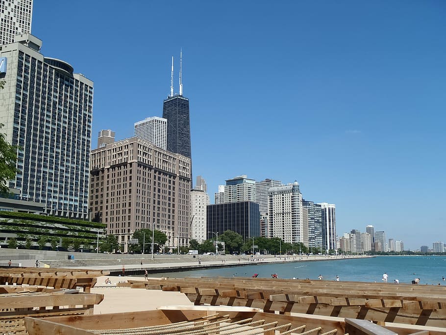 Skyline, Chicago, Illinois, Willis Sears Tower, Building - Ohio Street Beach , HD Wallpaper & Backgrounds