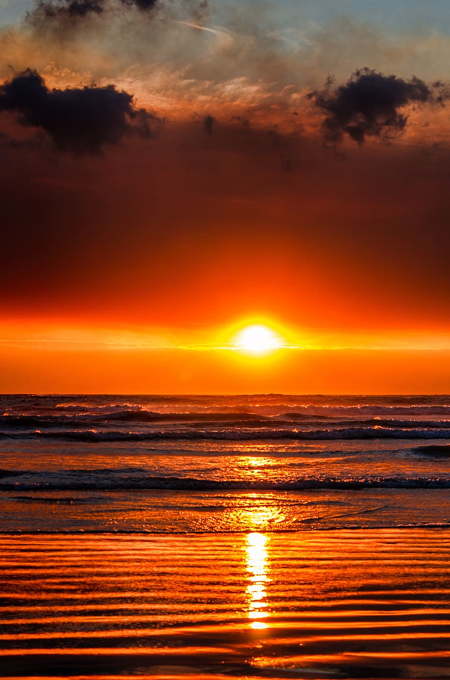 Sunset, Ocean, Clouds, Beach, Sea, Sky, Water, Landscape, - Sunset Ocean , HD Wallpaper & Backgrounds