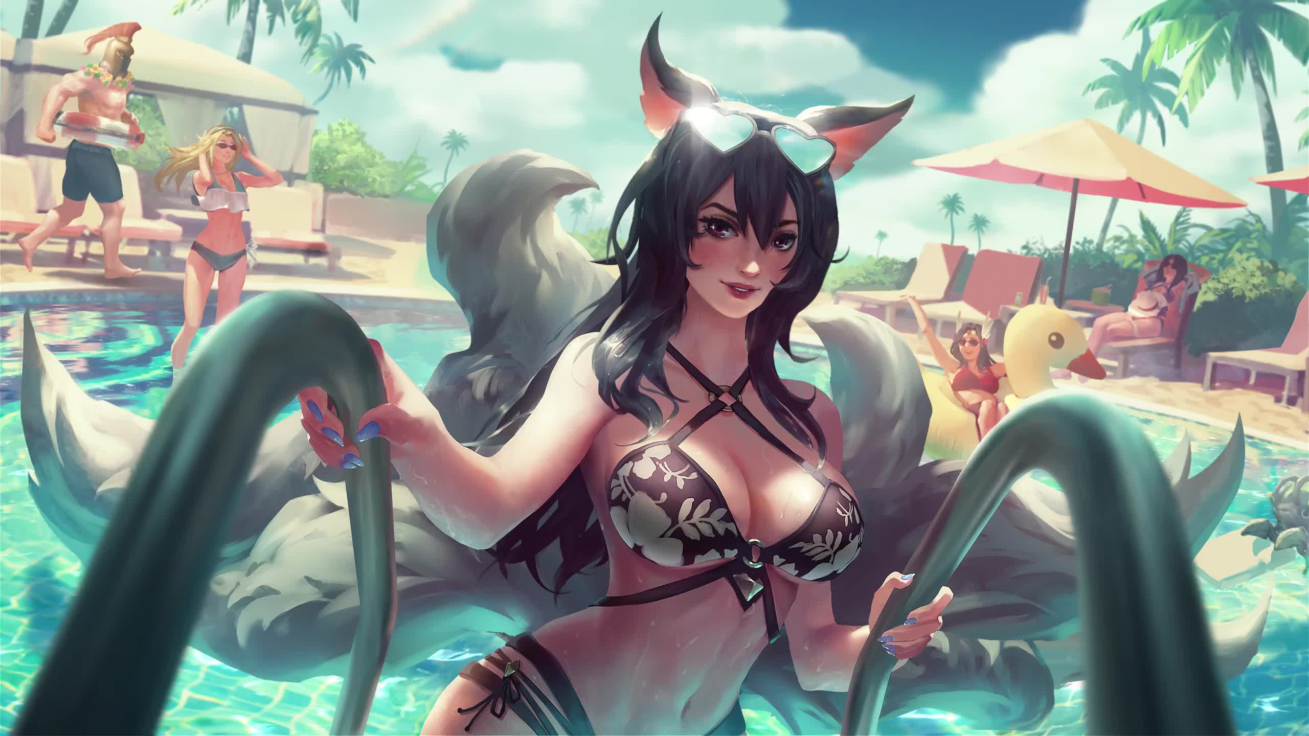 Lol Pool Party Ahri Live Wallpaper - Pool Party Ahri Lol , HD Wallpaper & Backgrounds