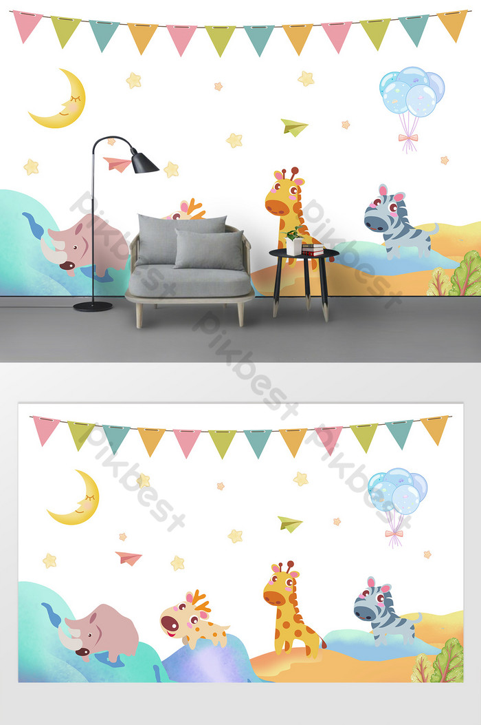 Kartun Hewan Kecil Segar Lucu Dinding Wallpaper Dinding - Dinding Anak Anak , HD Wallpaper & Backgrounds
