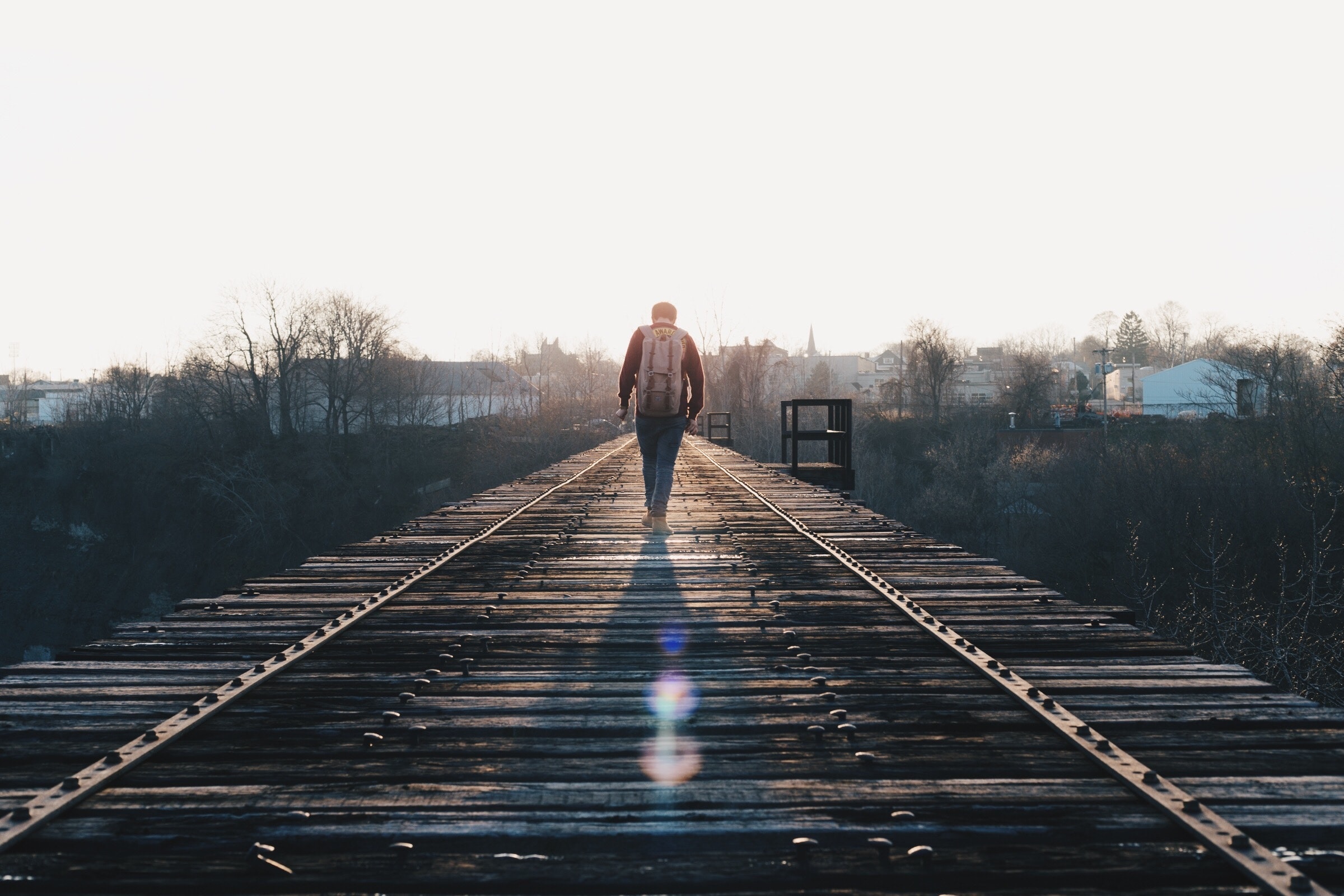 Man Walking On Railway Track , HD Wallpaper & Backgrounds
