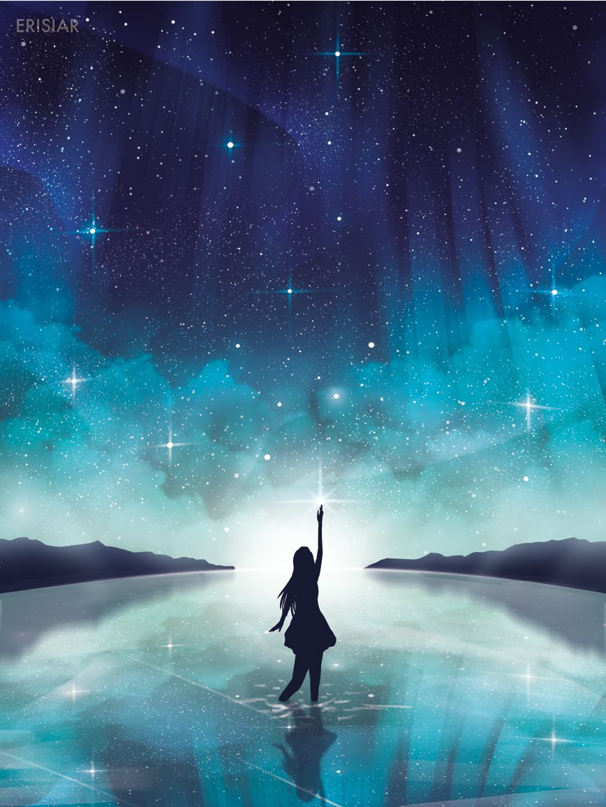 Girl Silhouette Galaxy Background - Starry Sky Anime Art , HD Wallpaper & Backgrounds