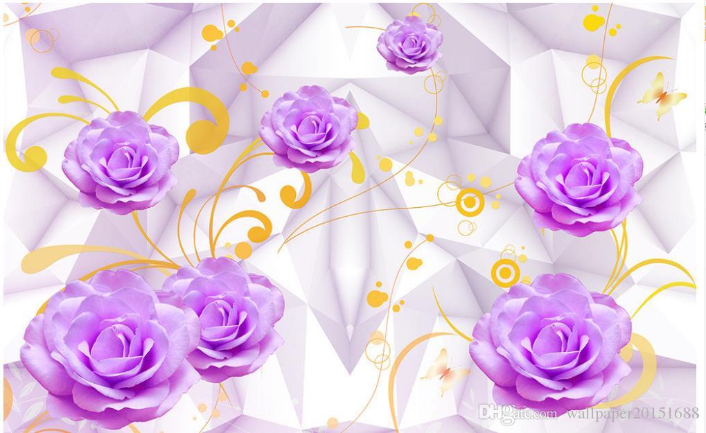 3d Customized Wallpaper Purple Rose Background Stereoscopic - Purple Rose Background , HD Wallpaper & Backgrounds