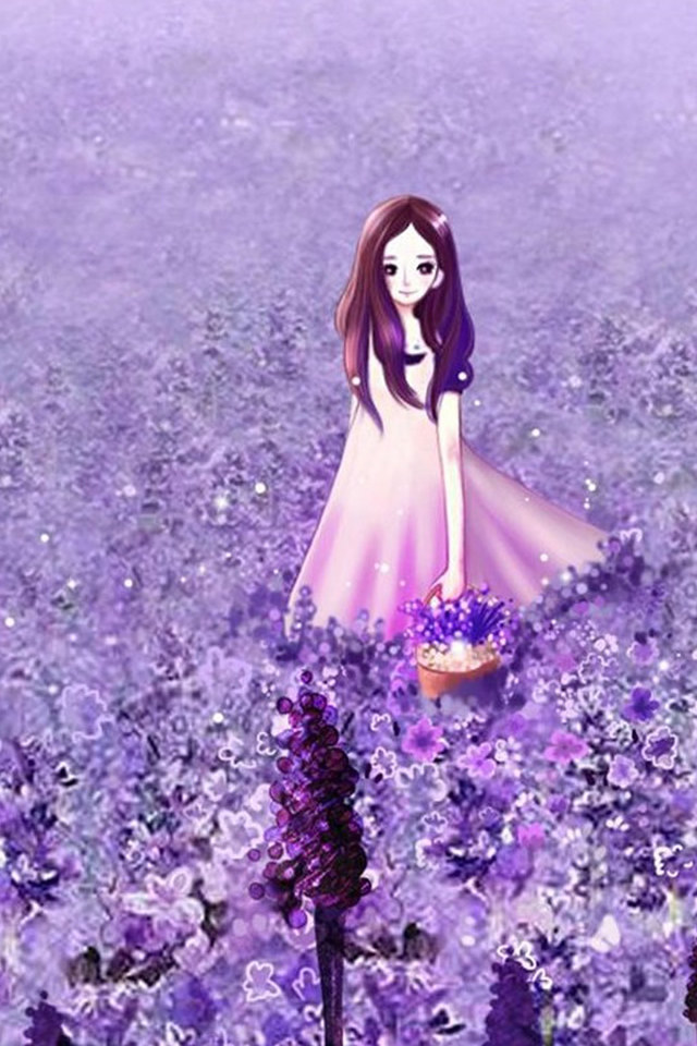 Anime Cute Little Girl In Lavender Garden Iphone 4s - Cute Anime Wallpaper For Iphone , HD Wallpaper & Backgrounds