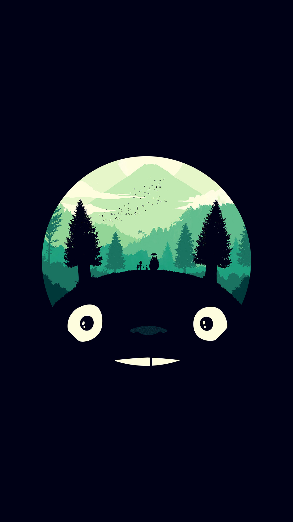 Ao38 Totoro Art Illust Simple Cute Dark - Totoro Phone Wallpaper Hd , HD Wallpaper & Backgrounds