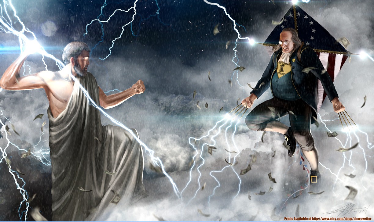 7 Badass Digital Art Wallpapers Of United States Presidents - Ben Franklin Vs Zeus , HD Wallpaper & Backgrounds