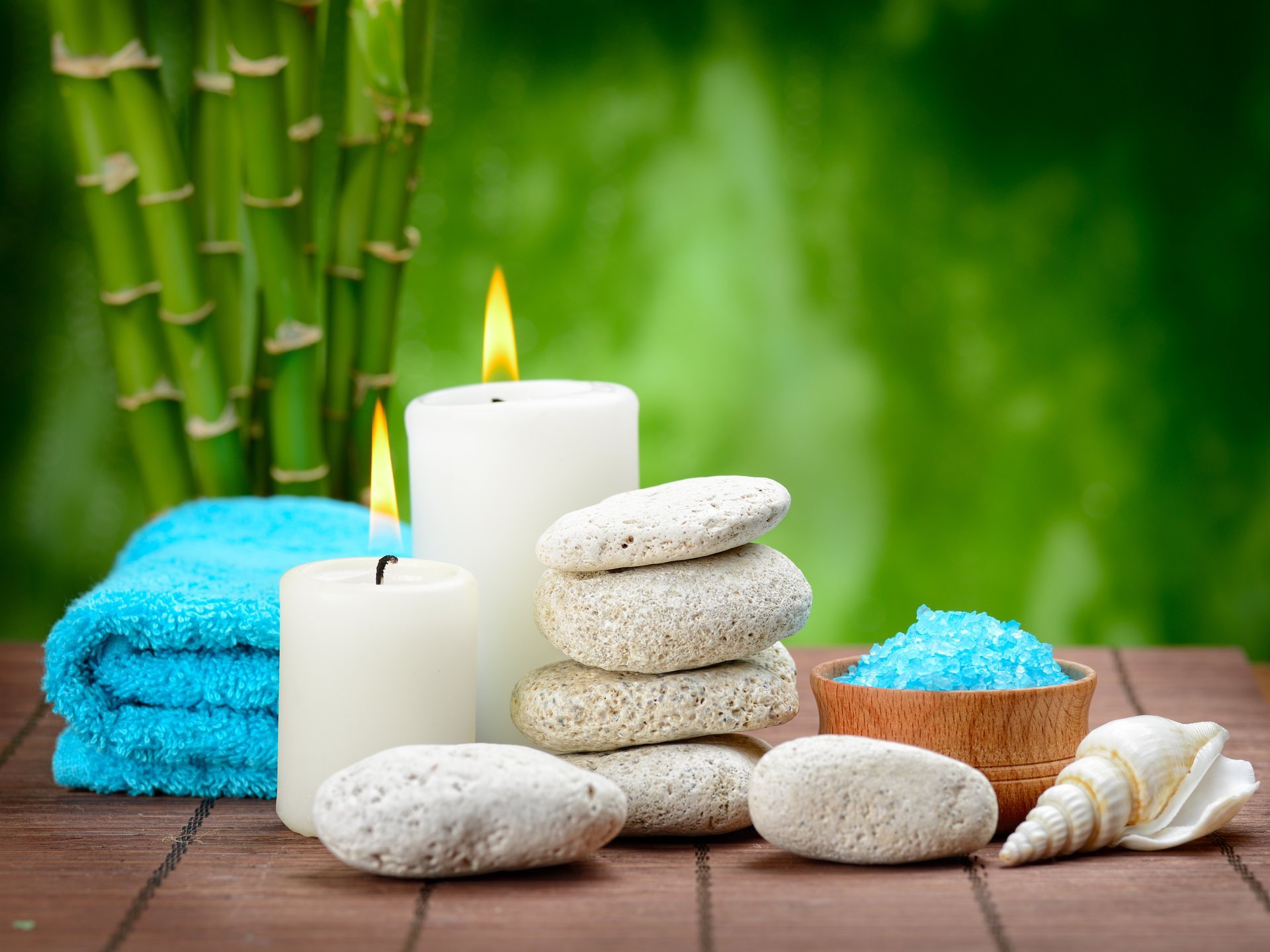 Spa Zen Salt Stones Candles Bamboo Bath Salt - Zen Spa , HD Wallpaper & Backgrounds