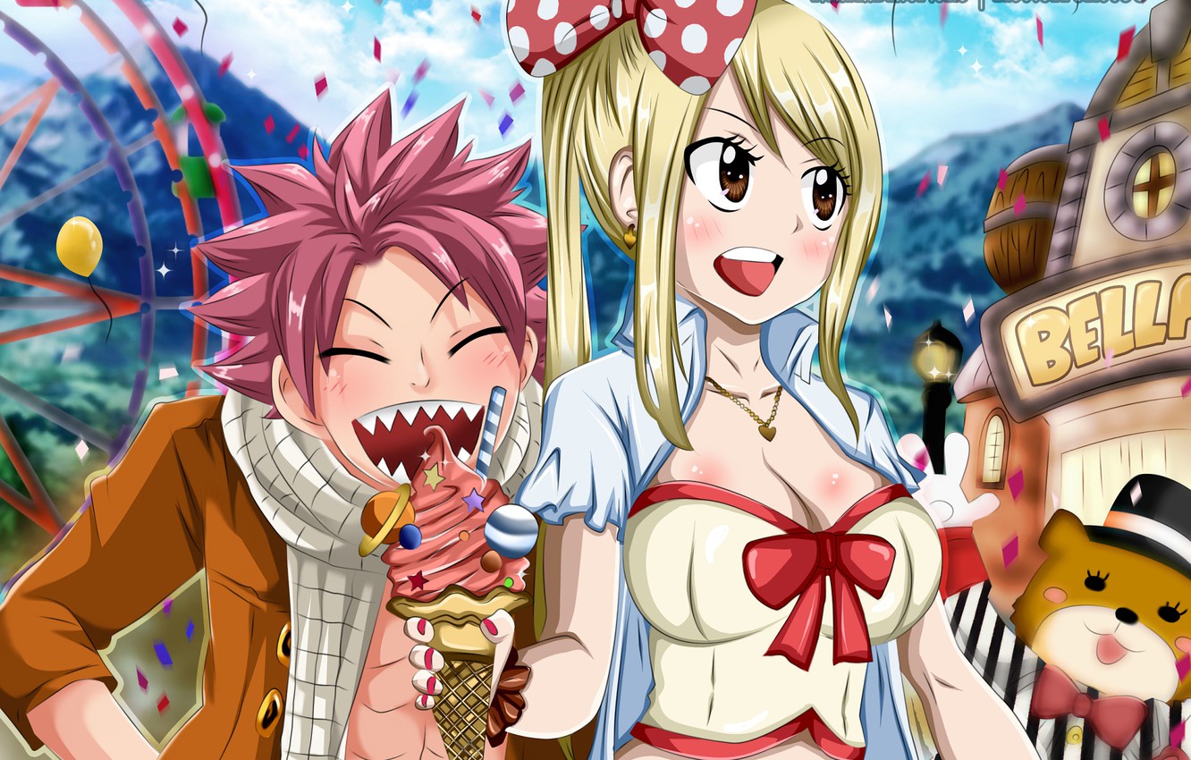 Photo Wallpaper Ice Cream, Fairy Tail, Natsu, Lucy, - Lucy And Natsu Ice Cream , HD Wallpaper & Backgrounds