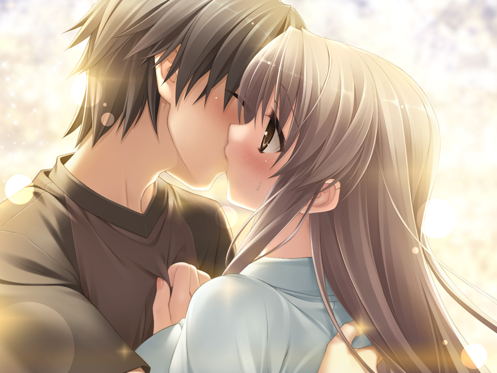 Natsu No Ame Wallpaper - Cute Anime Couple Kissing , HD Wallpaper & Backgrounds