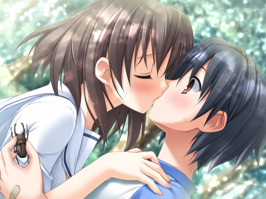 Kantoku Natsu No Ame Itou Hinako Boy Girl Kiss Beetle - Anime Girl With Black Hair And Boy , HD Wallpaper & Backgrounds