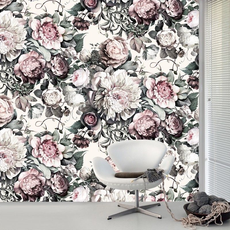Dark Floral Ii Light Wallpaper By Ellie Cashman Design - Pink Flower And Gray , HD Wallpaper & Backgrounds