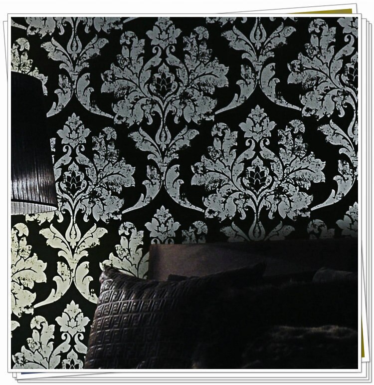 Home Decor Black/silver Damask Wallpaper Leather Bedroom - Damask Wallpaper Black And Silver , HD Wallpaper & Backgrounds