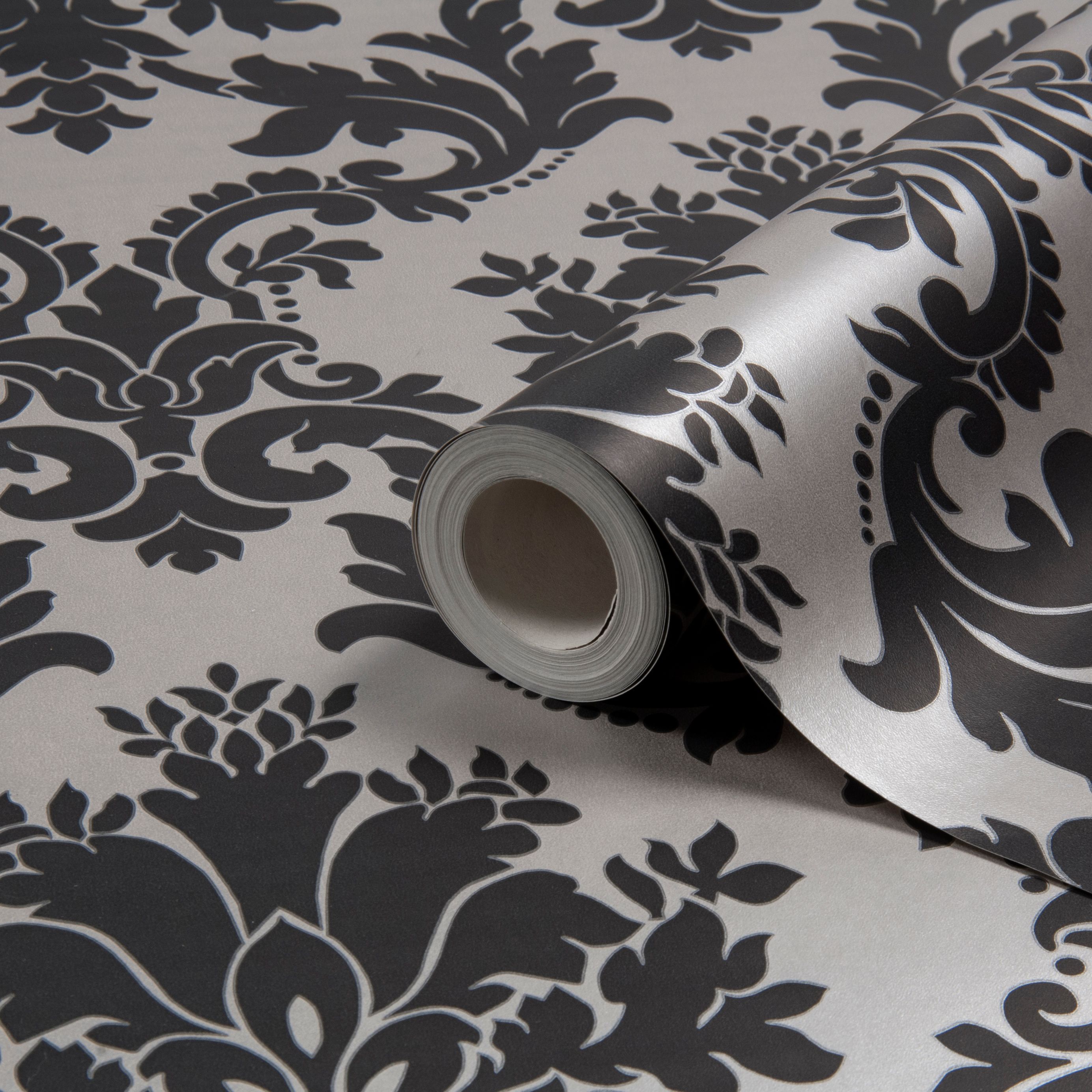 Silver On Black Damask Wallpaper Roll Top Quality Wall - Arthouse Opera Byron Black , HD Wallpaper & Backgrounds