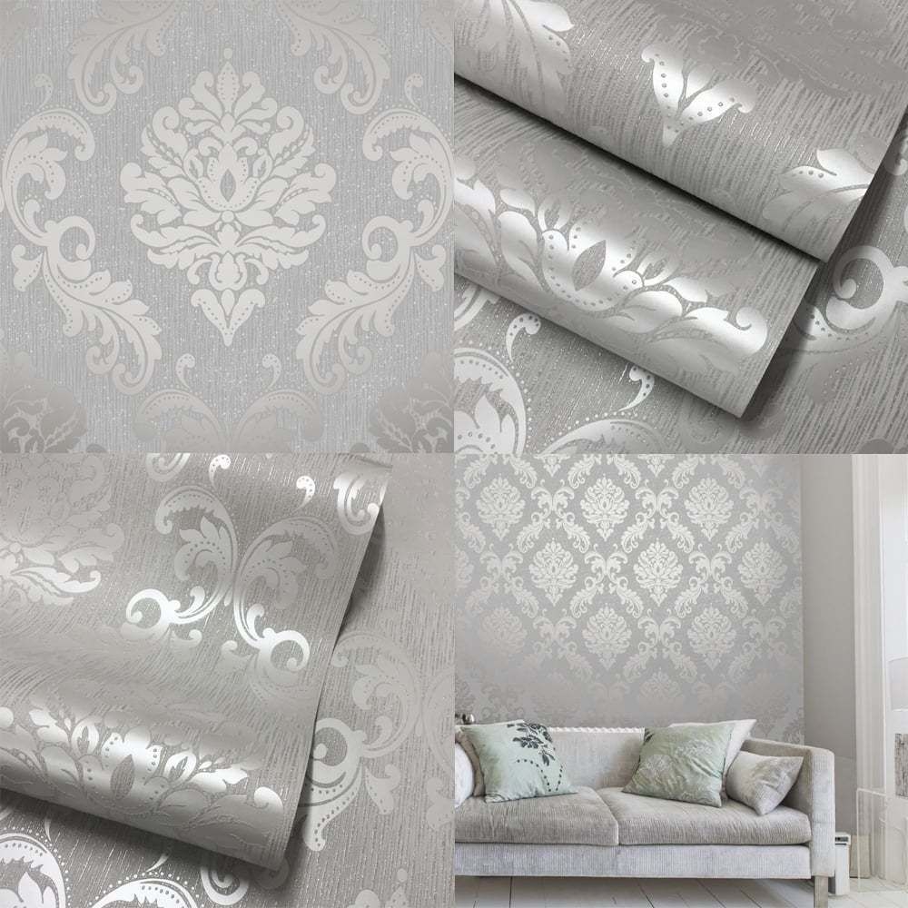 White And Black Damask Wallpaper Wallpaper Update Damask - Silver Wallpaper For Bedroom , HD Wallpaper & Backgrounds