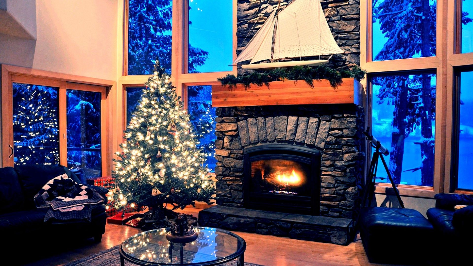 Fireplace Live Wallpaper - Festive 1920x1080 Christmas Fireplace , HD Wallpaper & Backgrounds
