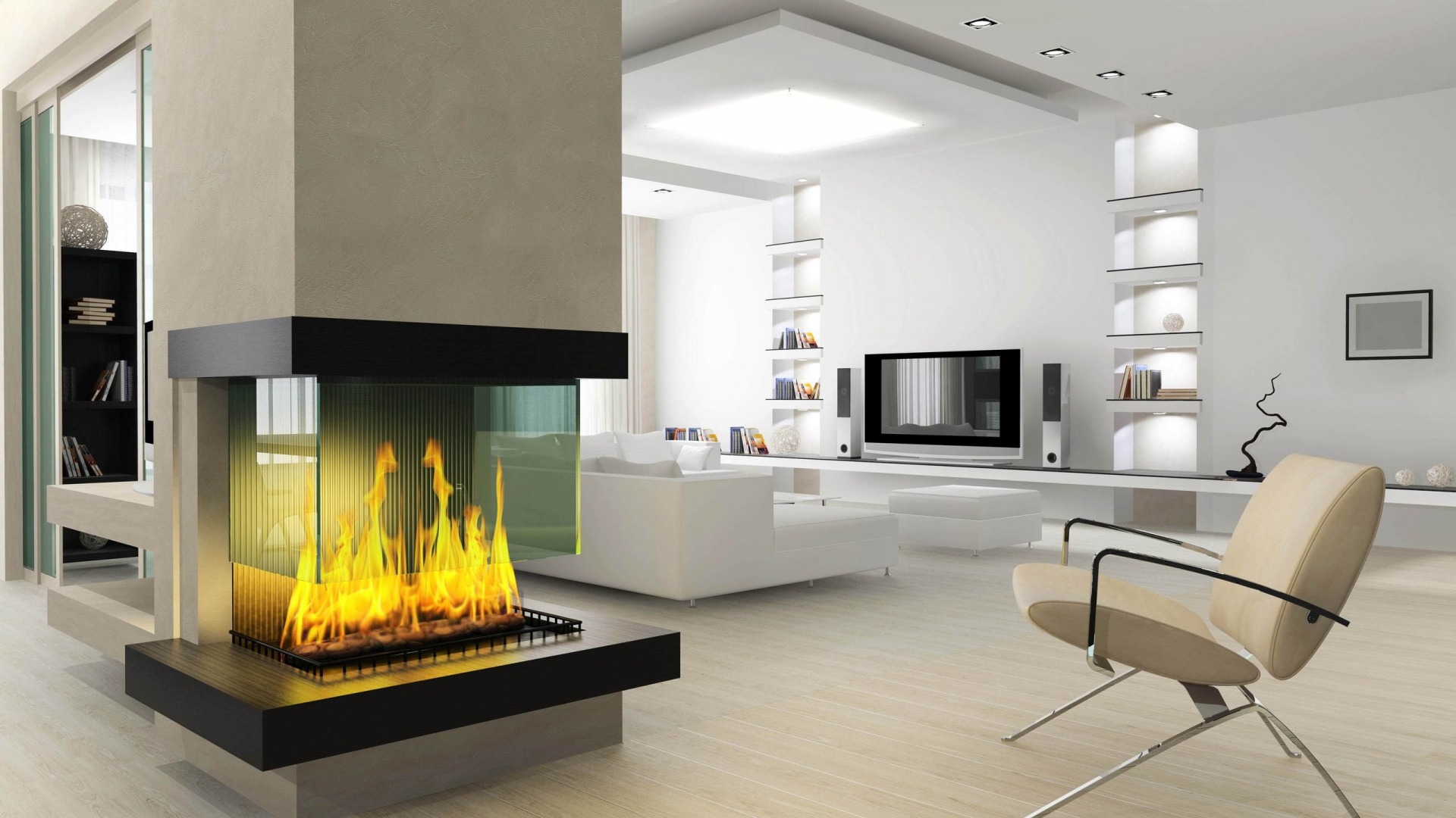 Modern Fireplace Wallpaper Wp3408736 - Living Room Design Hd , HD Wallpaper & Backgrounds