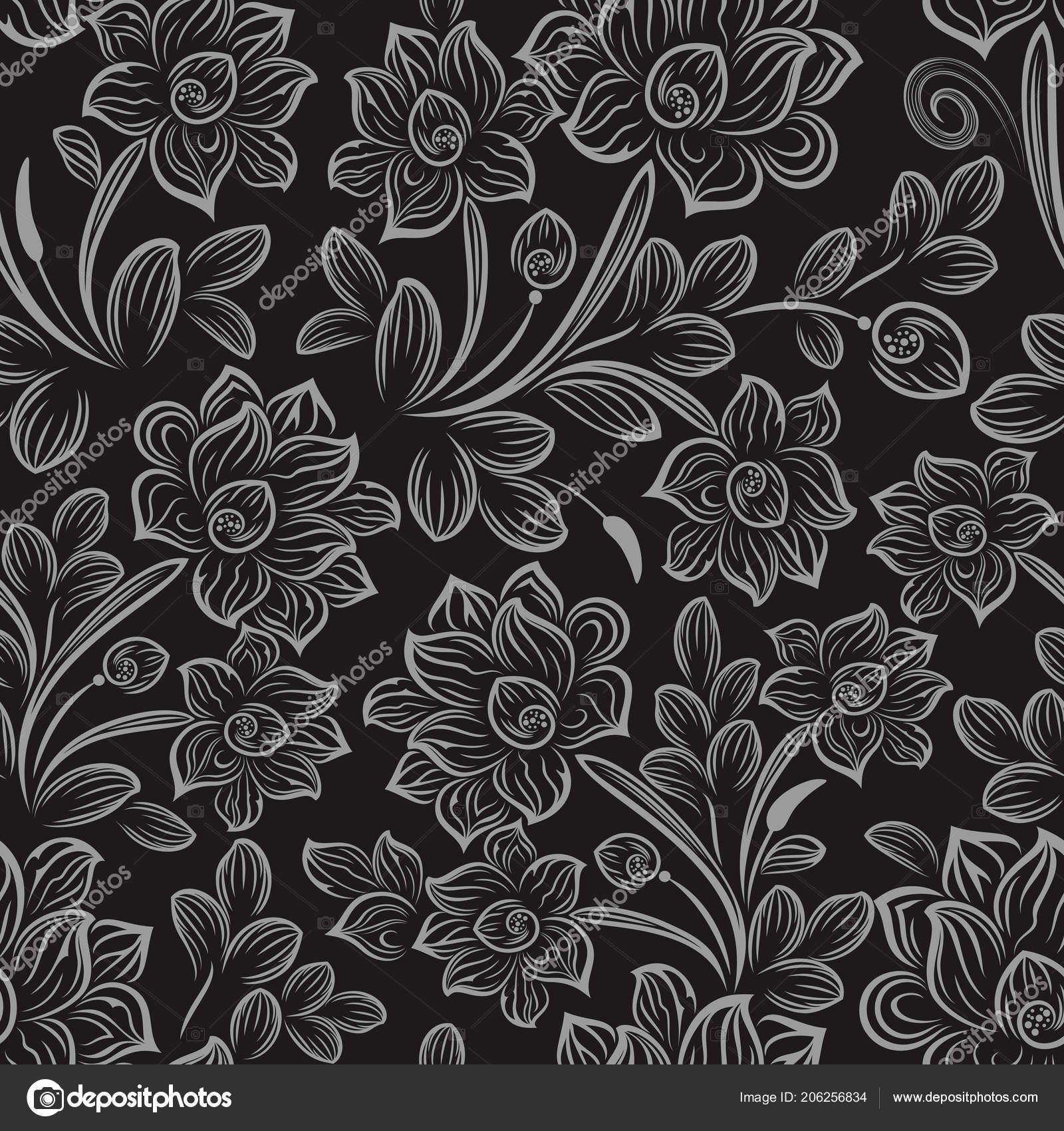 Black And White Seamless Floral Wallpaper Pattern Vector - Black Wallpaper Shutterstock , HD Wallpaper & Backgrounds