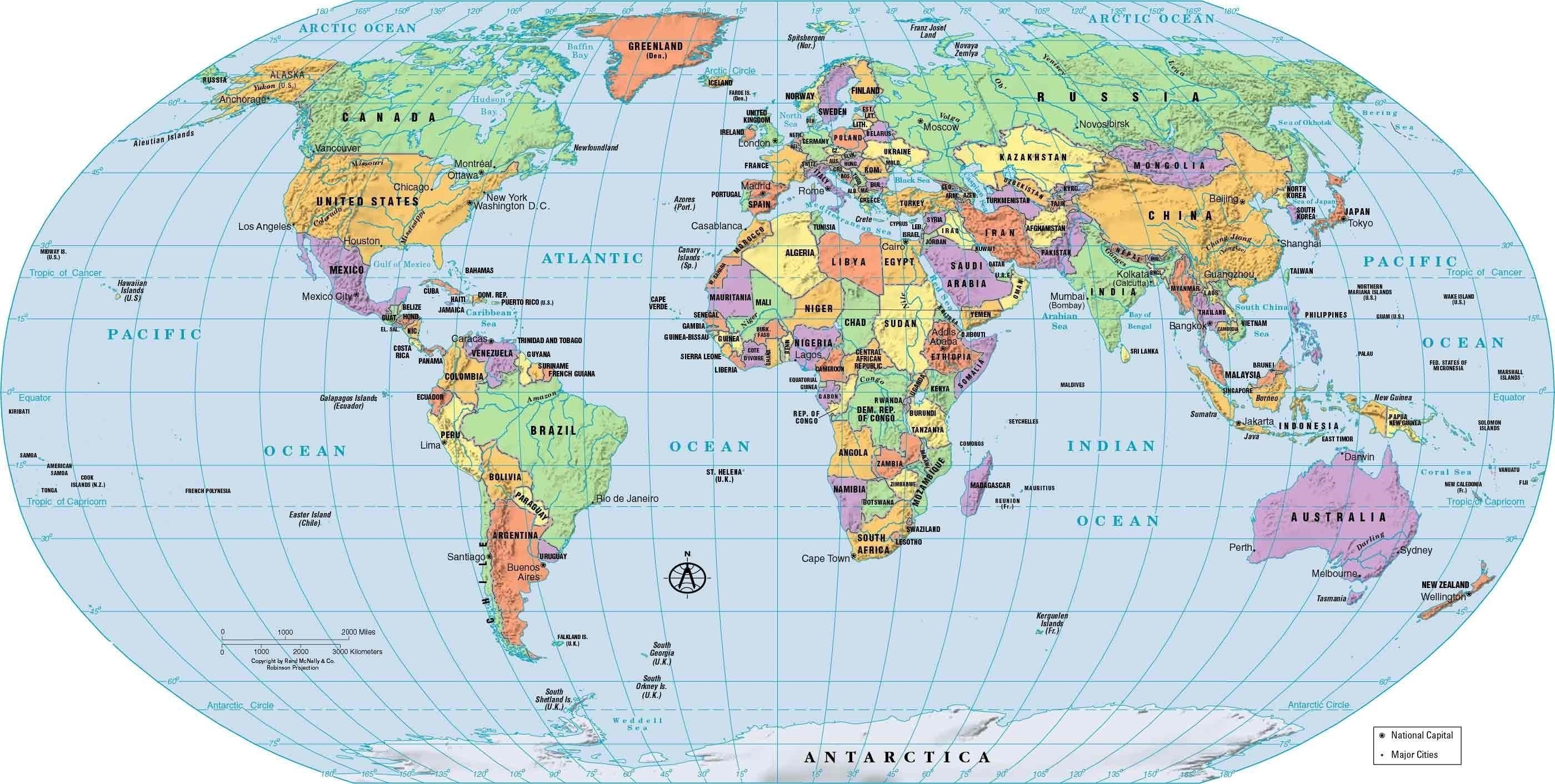 High Quality World Map Countries And Capitals