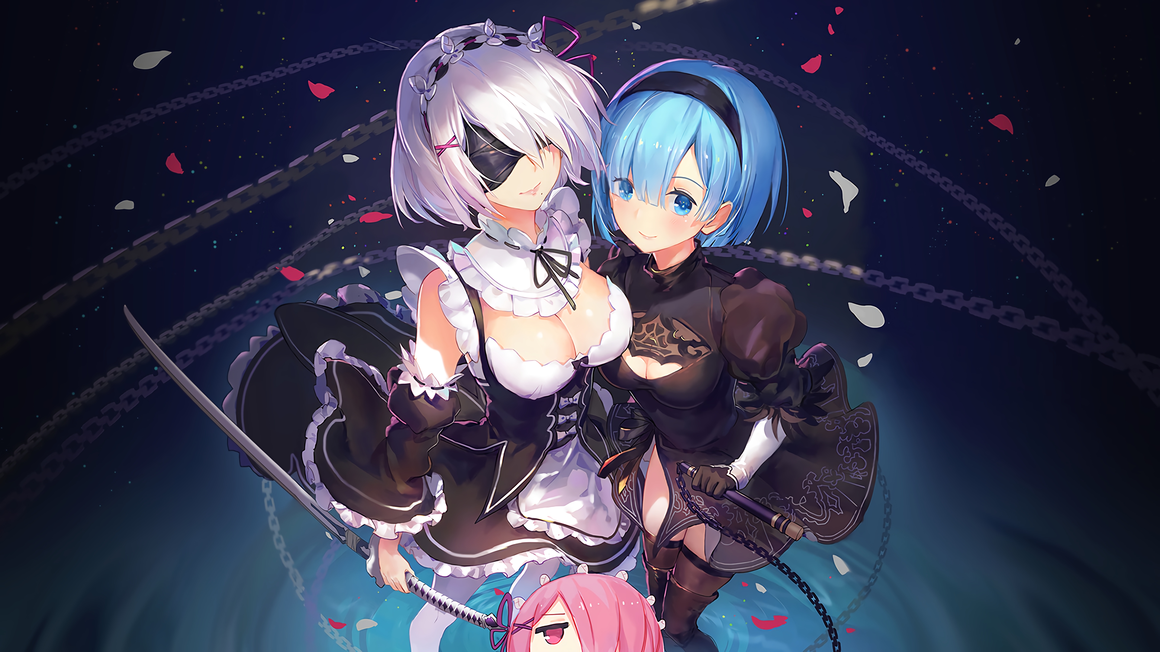 2b Rem And Ram Re - Re Zero Wallpaper Rem , HD Wallpaper & Backgrounds