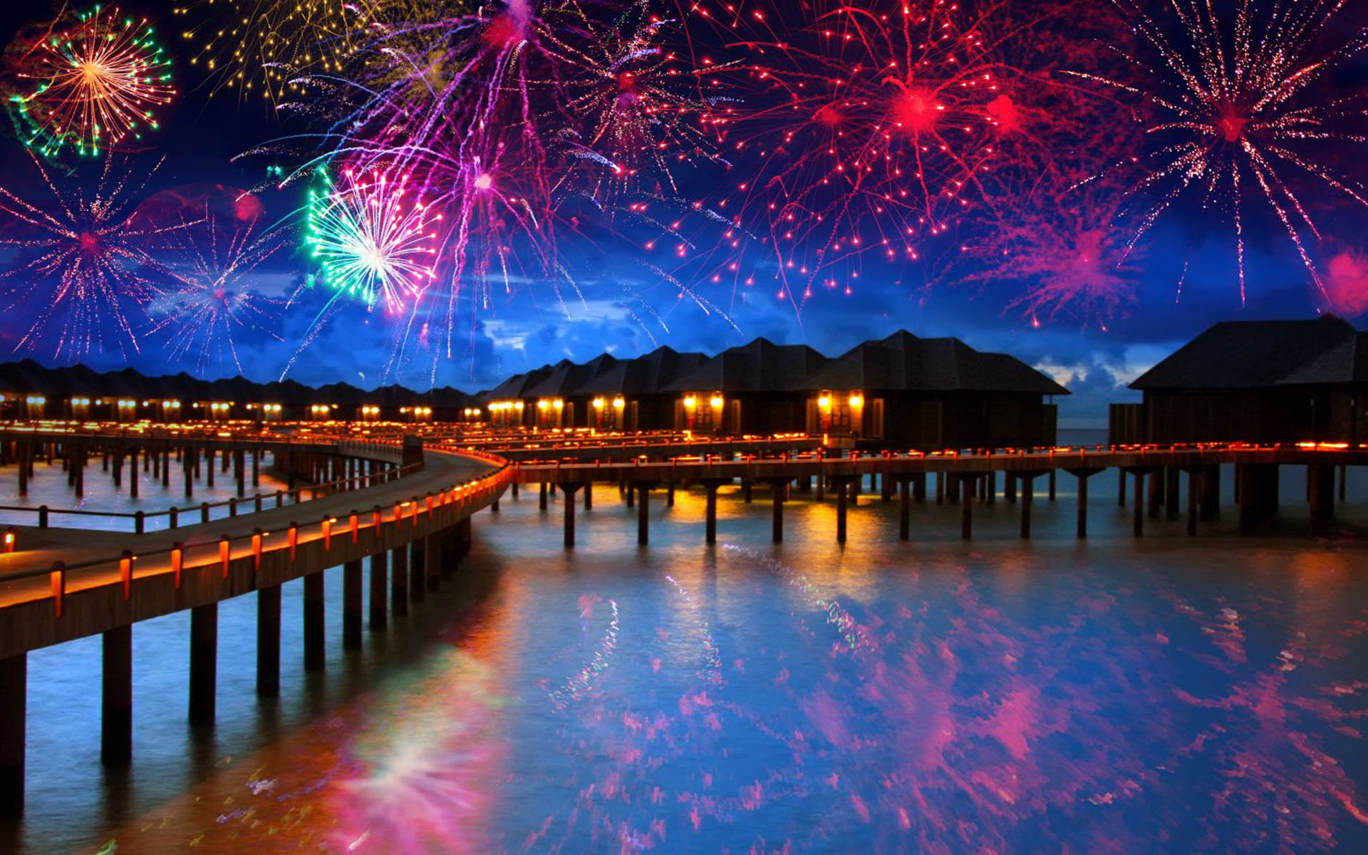 Awesome Fireworks Free Wallpaper Id - Ano Novo Nas Maldivas , HD Wallpaper & Backgrounds
