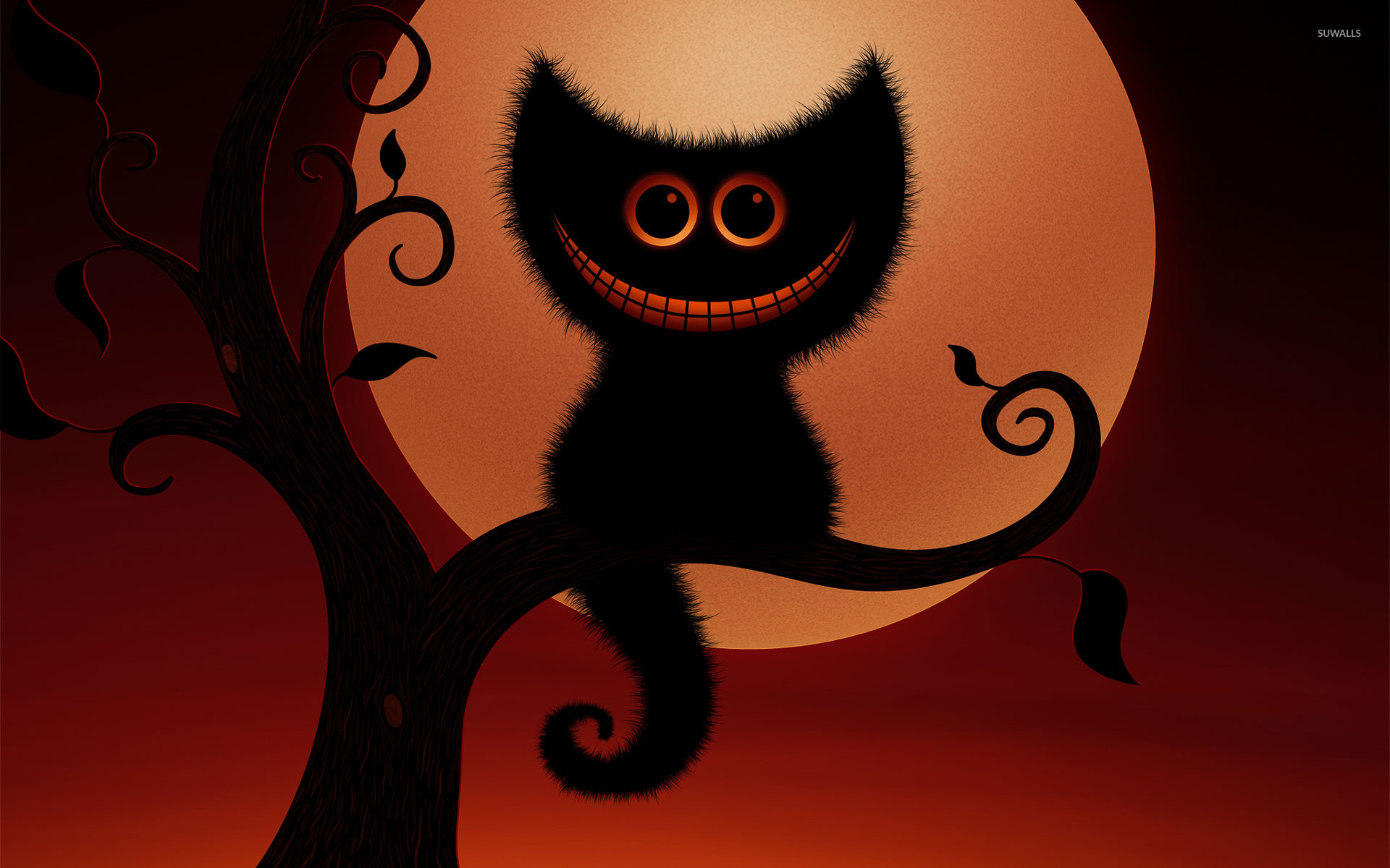Spooky Cheshire Cat Wallpaper - Halloween Cat , HD Wallpaper & Backgrounds
