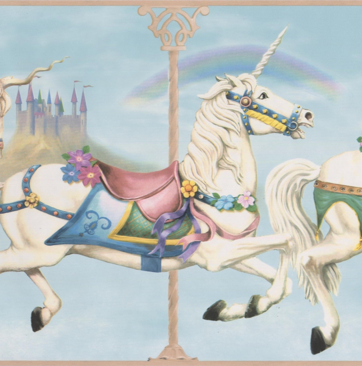 Beautiful Unicorn White Horses Wallpaper Border Retro - Carousel Wallpaper And Border , HD Wallpaper & Backgrounds