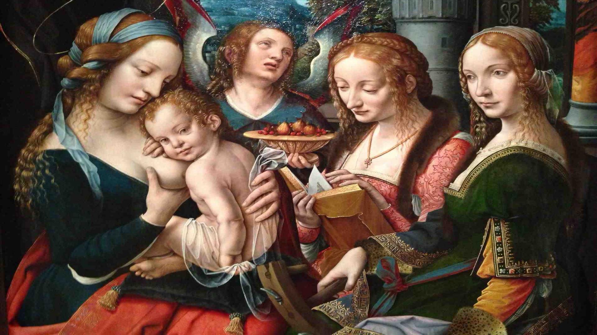 1920×1080 Mother Mary With Baby Jesus Wallpaper Virgin - Madonna And Child With Saint Barbara And Saint Catherine , HD Wallpaper & Backgrounds