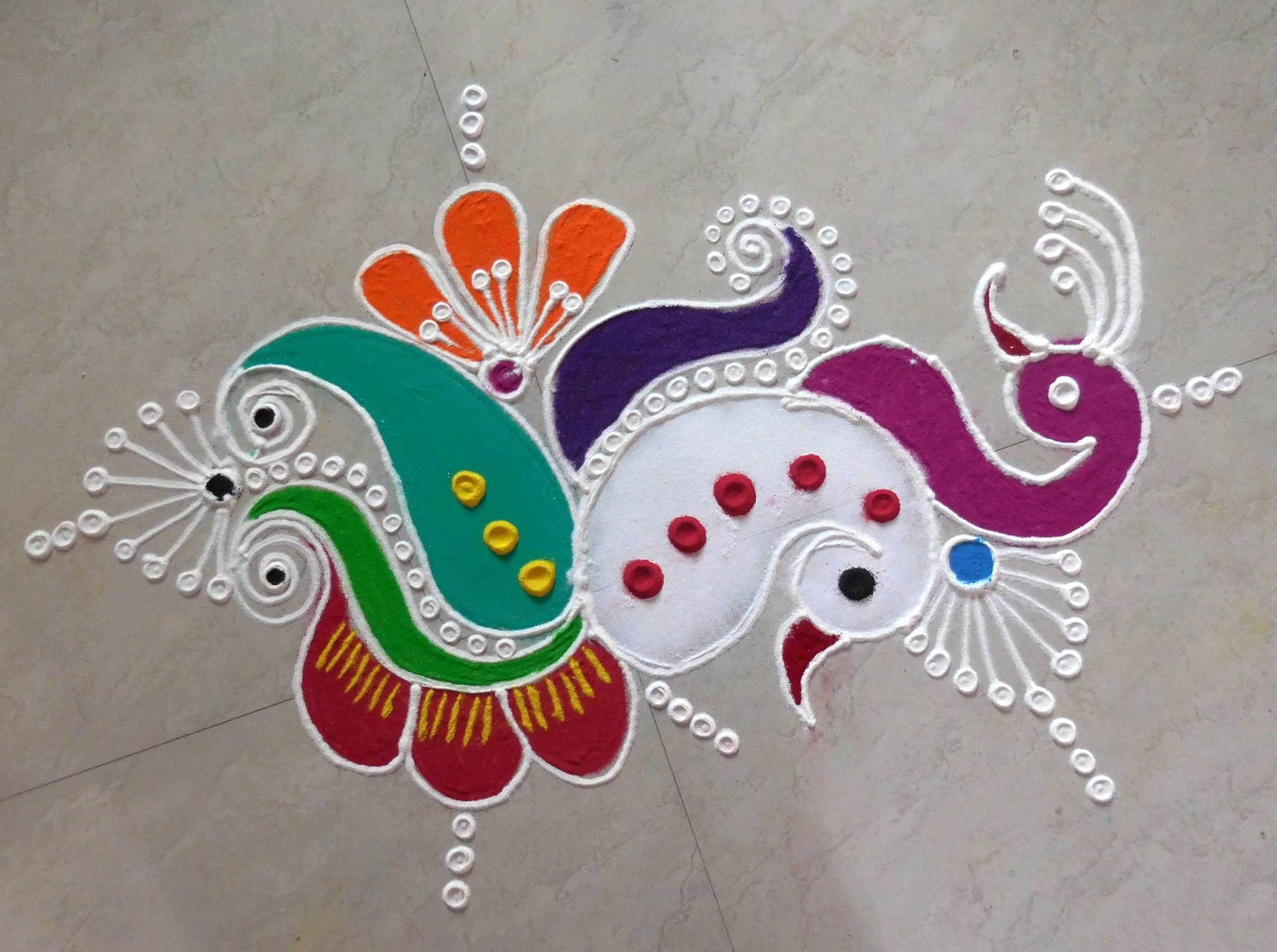 Peacock Rangoli For Deepavali Festival - Best Rangoli Designs For Diwali , HD Wallpaper & Backgrounds