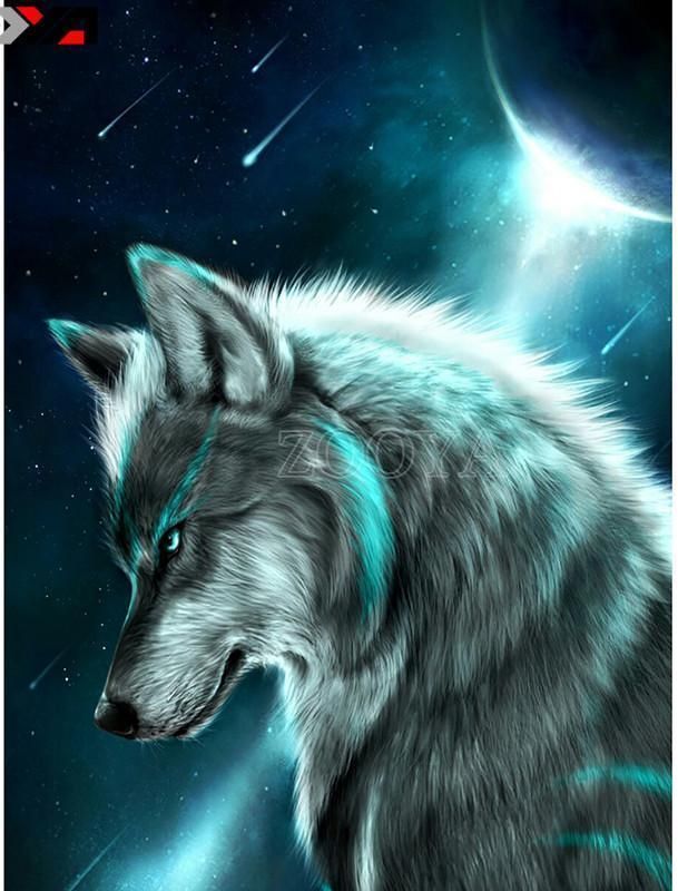 The Lone Wolf Square Diamond Painting - Wolf On The Moon , HD Wallpaper & Backgrounds