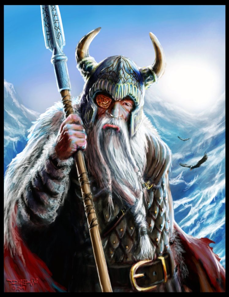Vikings, Odin, Gungnir, Huginn, Muninn, Helmet Hd Wallpaper - Odin Norse God , HD Wallpaper & Backgrounds