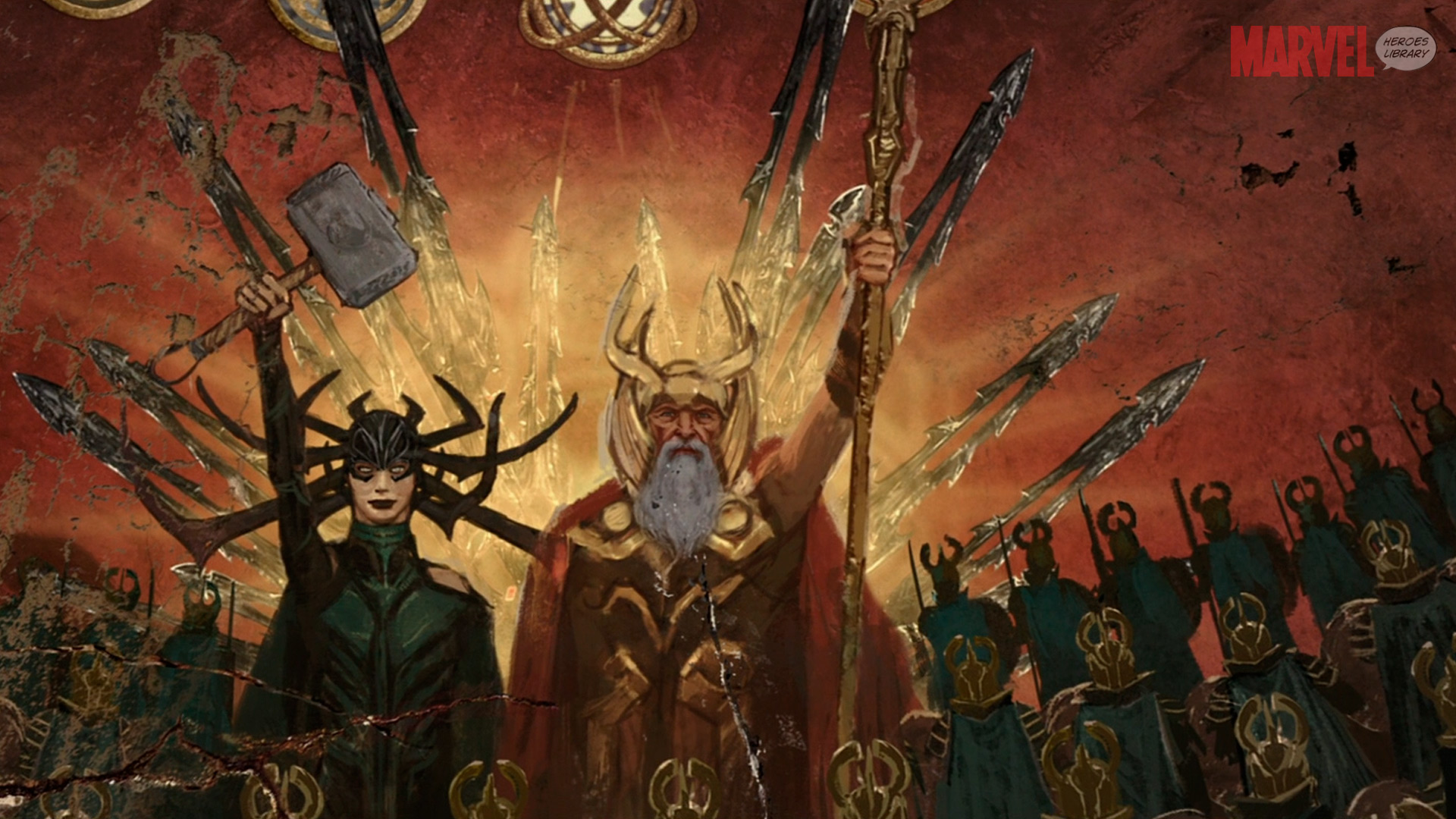 Hela And Odin Painting Hd Wallpaper - Odin With Infinity Stones , HD Wallpaper & Backgrounds