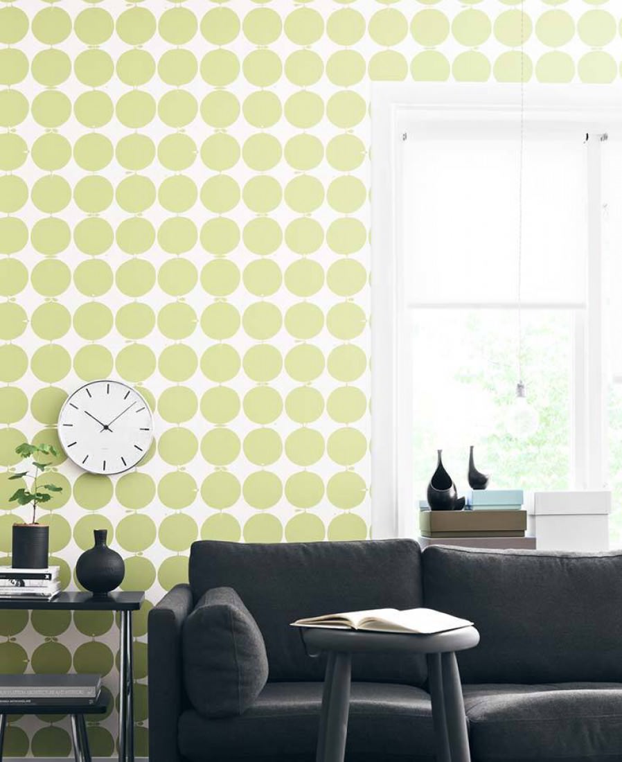 Wallpaper Odin Matt Graphic Apples White Pale Yellow - Carta Parati Design Nordico , HD Wallpaper & Backgrounds