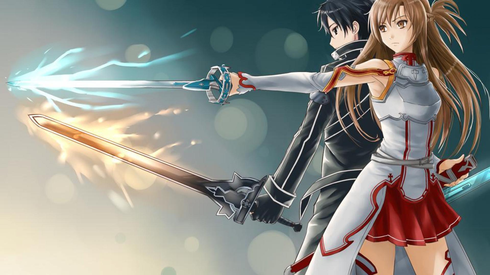 Download - Sword Art Online Asuna And Kirito Swords , HD Wallpaper & Backgrounds