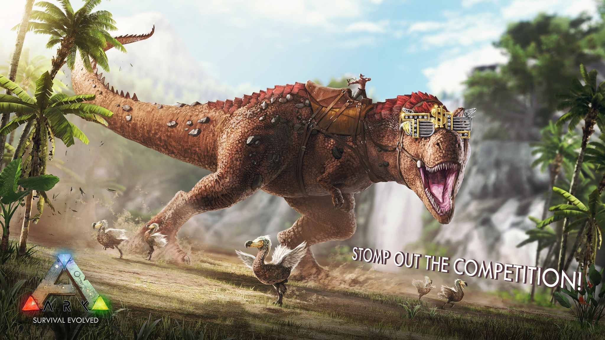 Ark Survival Evolved Dual Monitor Wallpaper - Stomp Out The Competition , HD Wallpaper & Backgrounds