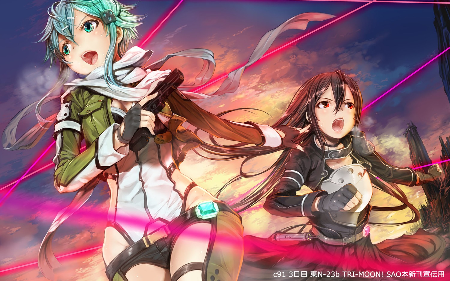 Armor Gun Gun Gale Online Kirito Mikazuki Akira Sinon - Sword Art Online Ii Kirito And Sinon , HD Wallpaper & Backgrounds