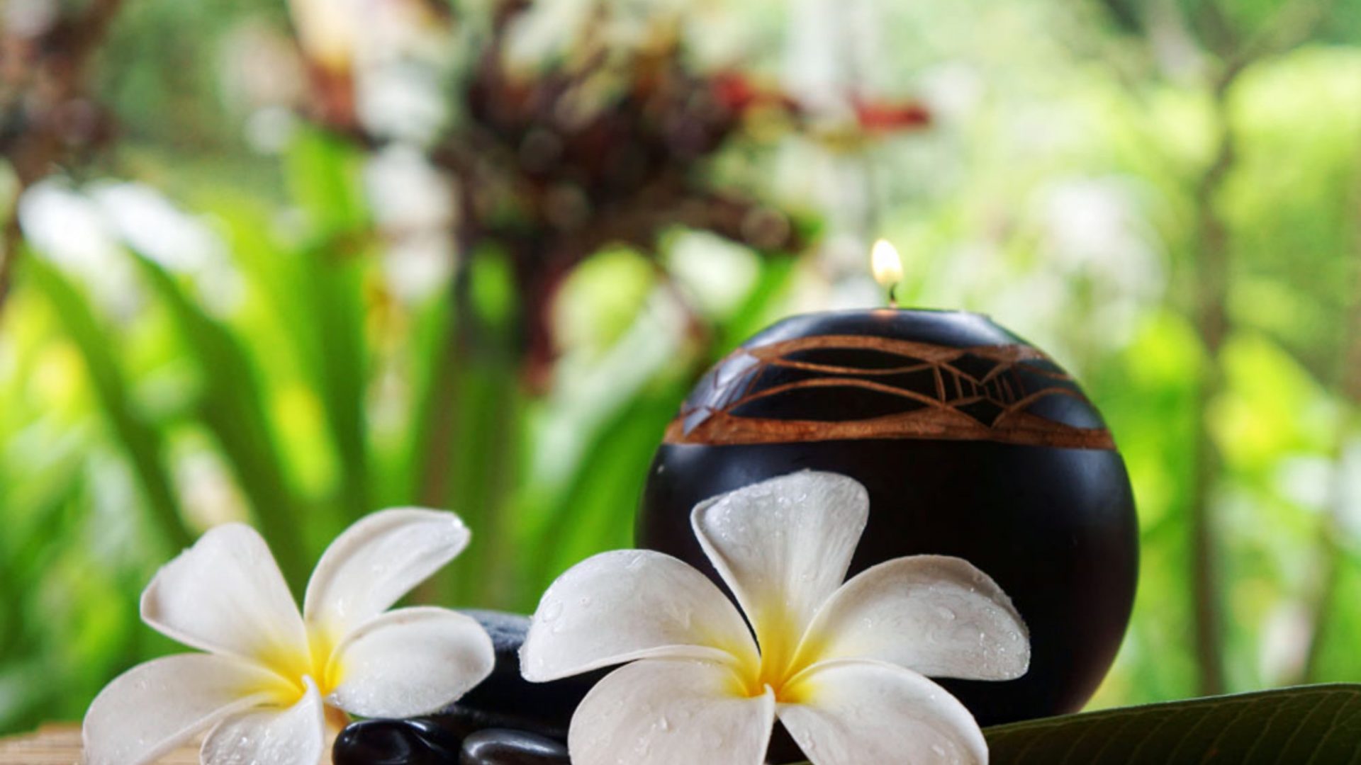 Stones Black Massage Spa Flower Orchid Bamboo Candles - Spa Images Full Hd , HD Wallpaper & Backgrounds