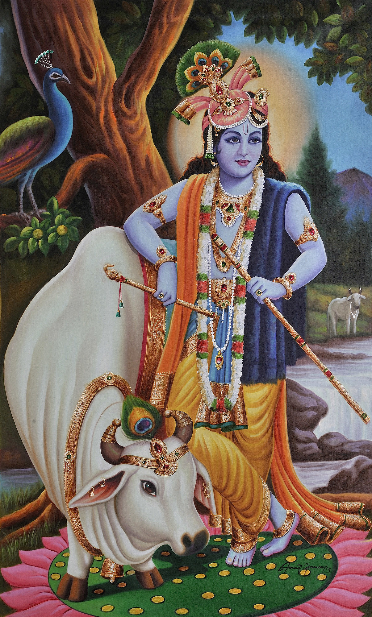 God Hanuman Hd Wallpaper - Lord Krishna And His Cow , HD Wallpaper & Backgrounds