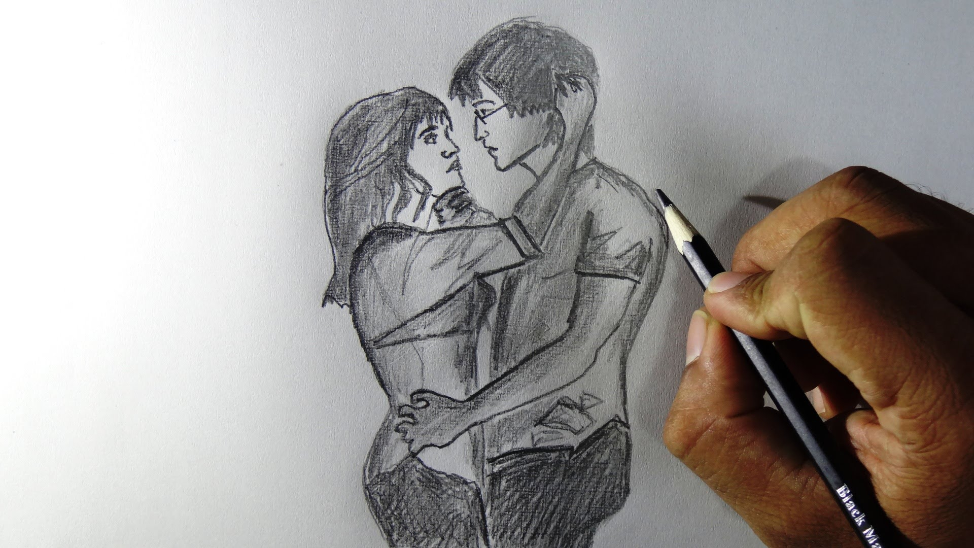 Love Painting Pencil How To Draw Couples In Love Pencil - Girl Boy Hugging Love , HD Wallpaper & Backgrounds