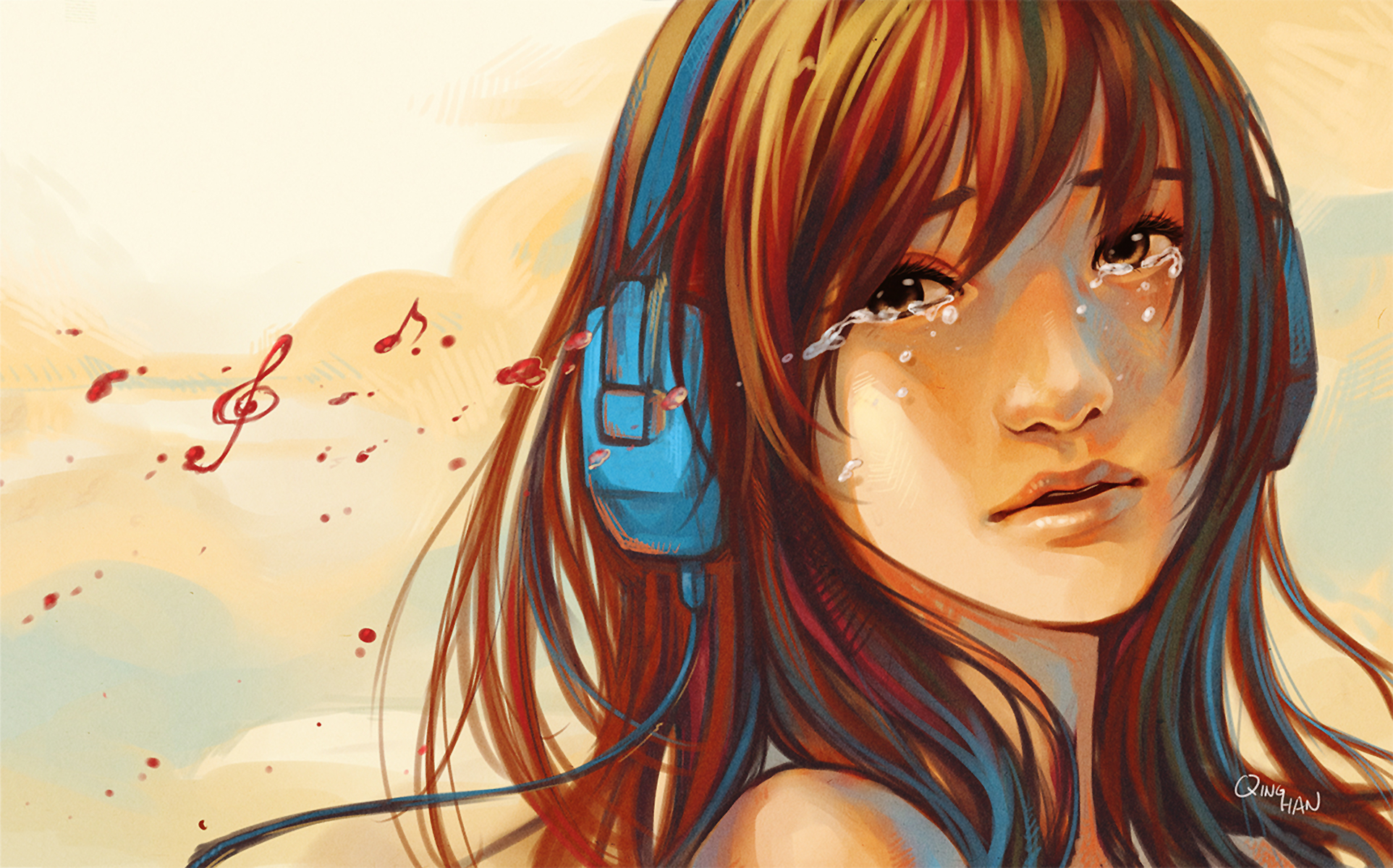 Girl Crying Art Wallpapers Pictures Photos Images - Girl Crying Listening To Music , HD Wallpaper & Backgrounds