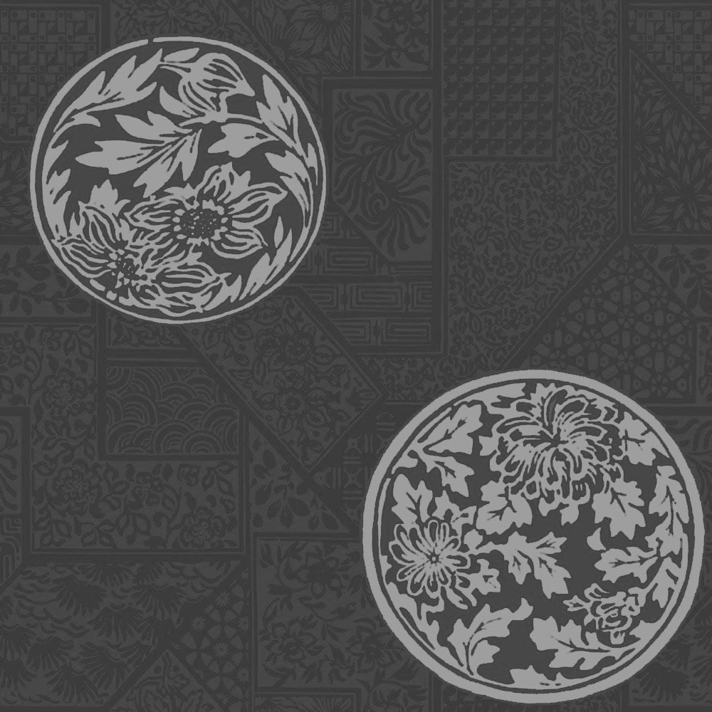 Mandarin Geometric Wallpaper Jet, Black - Circle , HD Wallpaper & Backgrounds