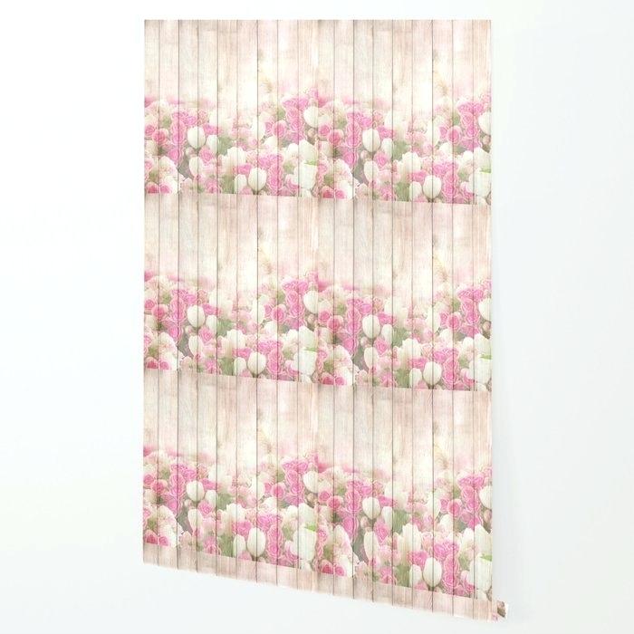 Shabby Chic Wallpaper Beautiful Pink Tulip Floral Vintage - Patchwork , HD Wallpaper & Backgrounds