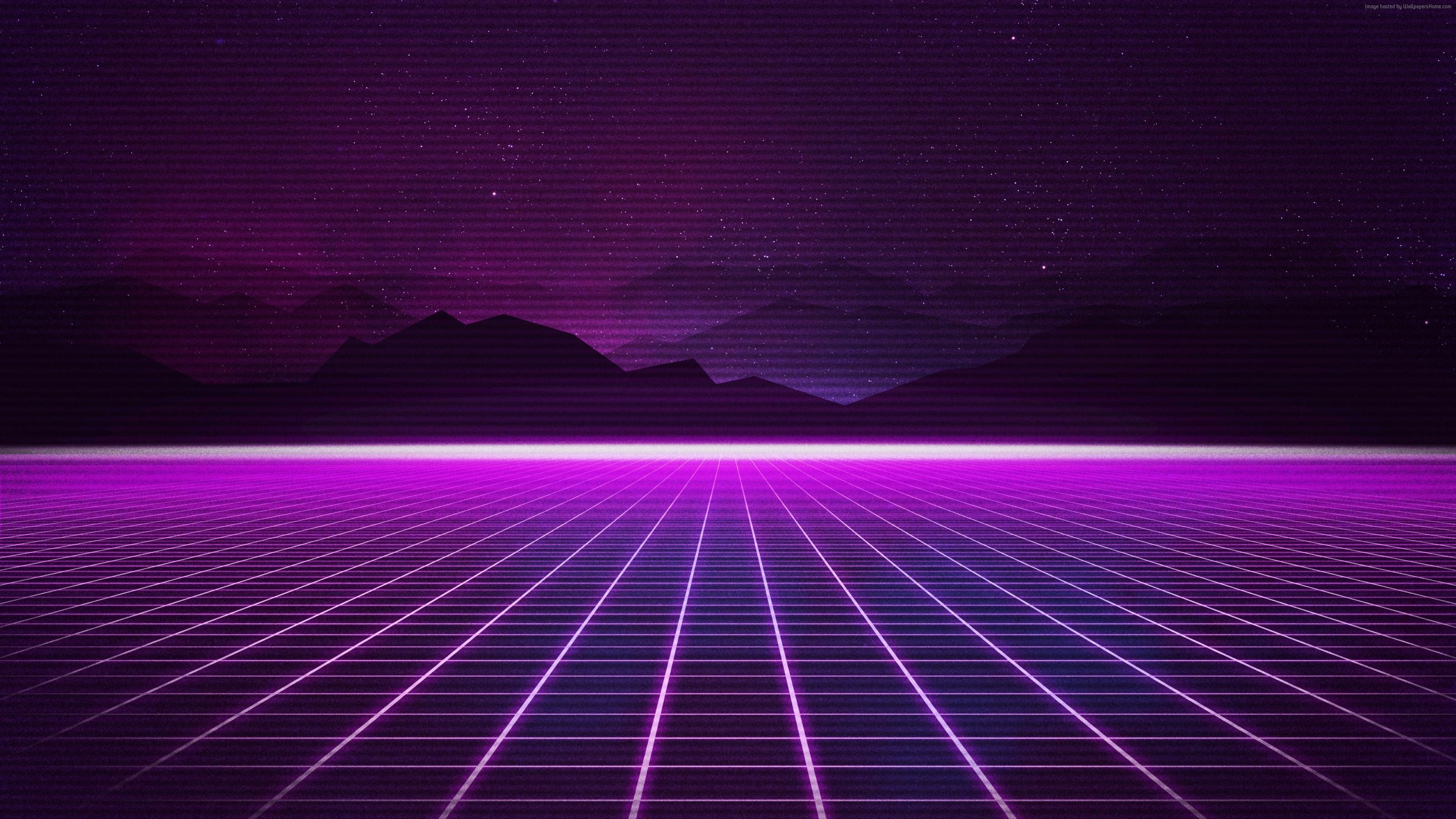 Neon, Synthwave, Retrowave, Grid, Mountains, Purple, - Retro Wave Wallpaper 4k , HD Wallpaper & Backgrounds