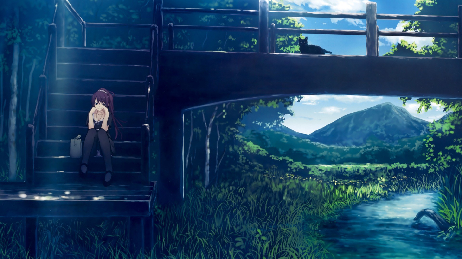 Gambar Anime Sedih Sendiri - Anime Girl Sitting Alone , HD Wallpaper & Backgrounds