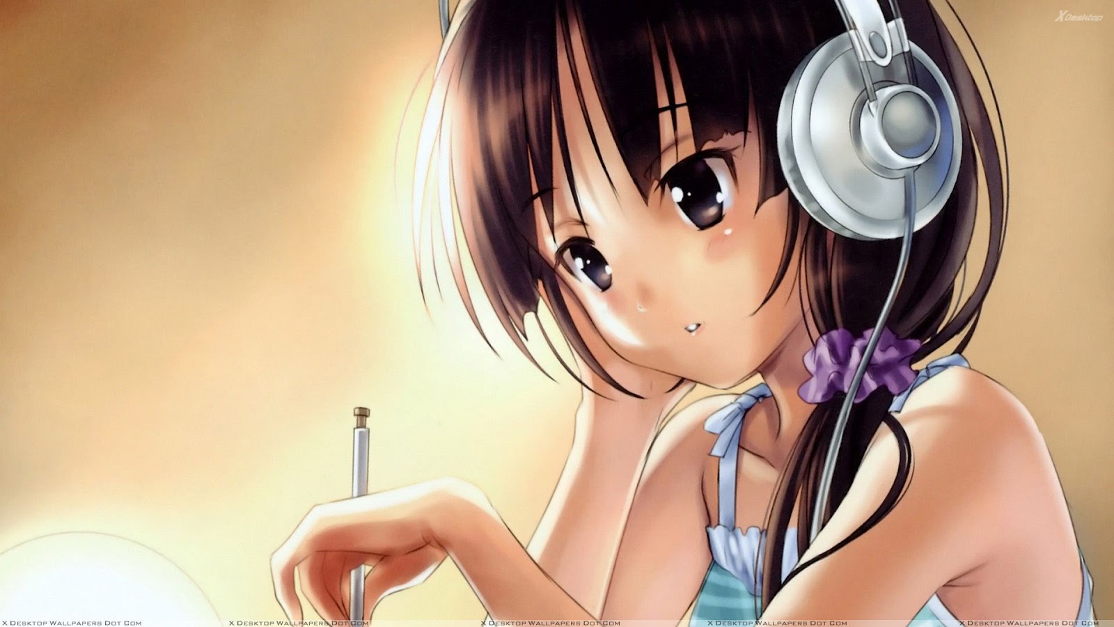 Gambar Kartun Korea Lagi Sedih Dan Galau - Cute Anime Girl With Headphones , HD Wallpaper & Backgrounds