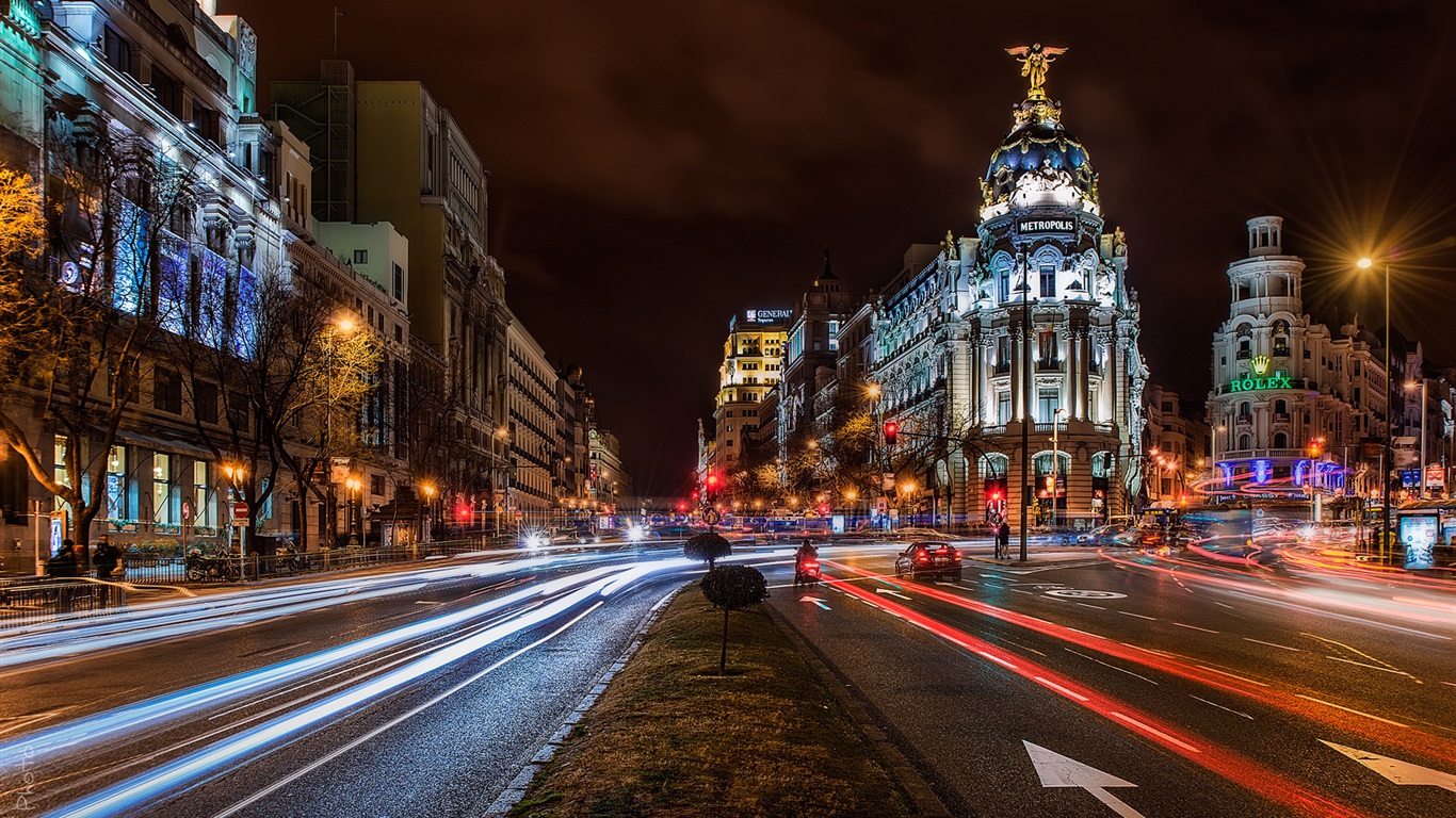 Wallpaper Madrid, Spain, City, Night, Buildings, Road, - Metropolis Building , HD Wallpaper & Backgrounds