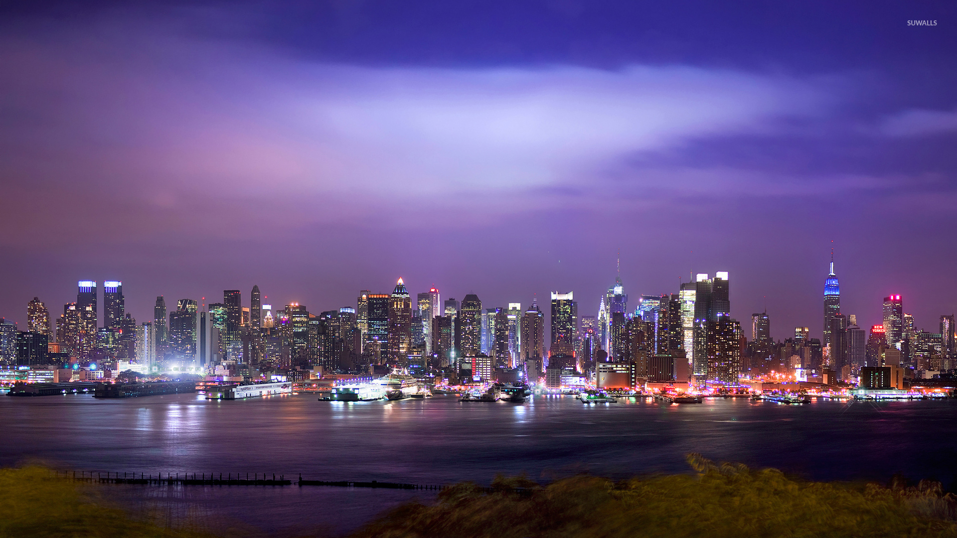 Purple Sky Above New York City Wallpaper , HD Wallpaper & Backgrounds