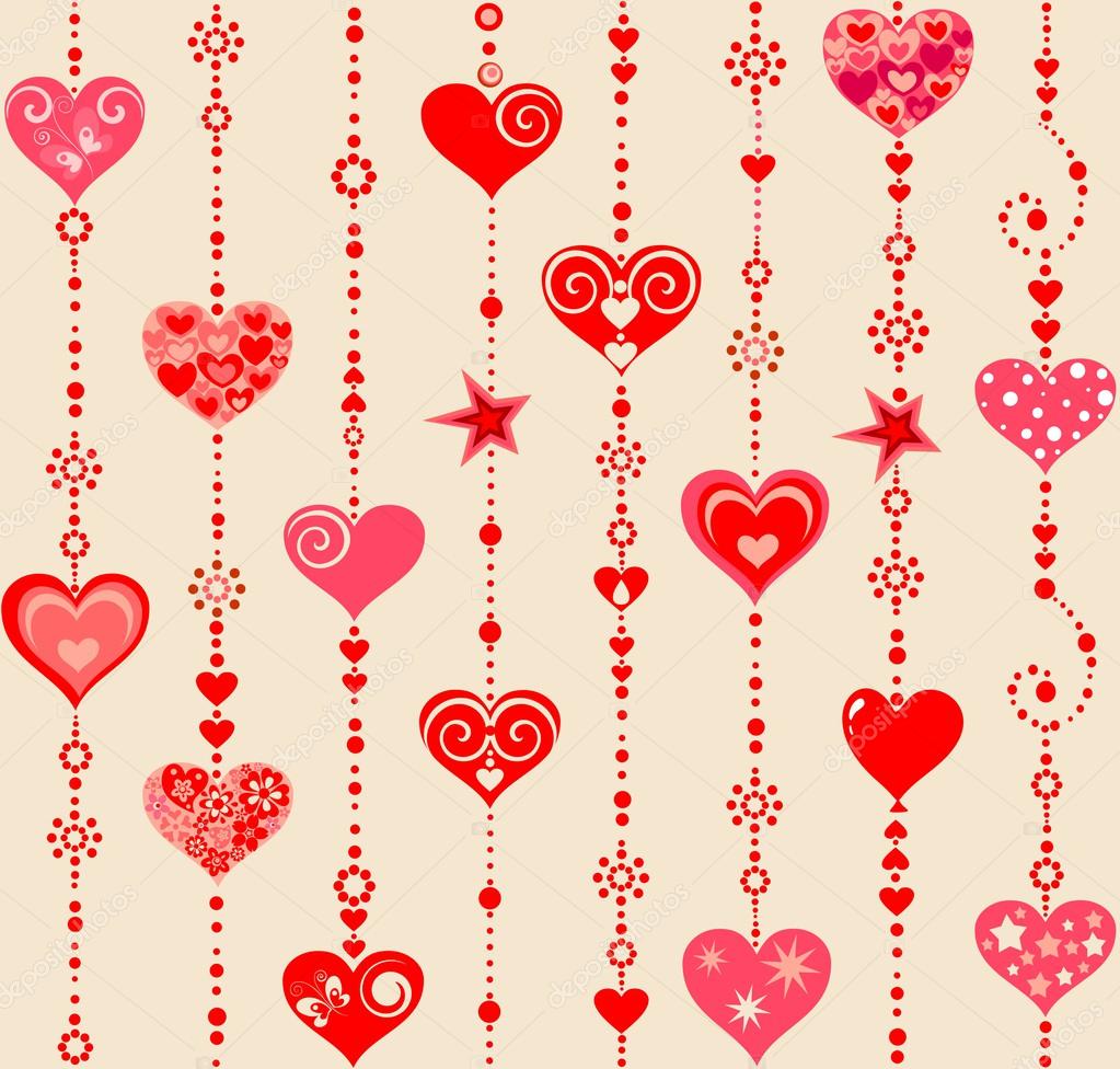 Wallpaper With Funny Hanging Hearts Stock Vector , HD Wallpaper & Backgrounds