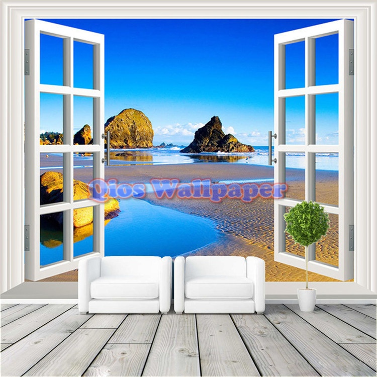 3d Window View Photo Wallpaper Natural Scenery Wall - Window Overlooking The Sea , HD Wallpaper & Backgrounds