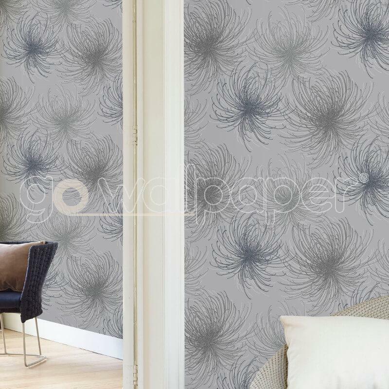 Details About Grandeco Cosmo Floral Silver Glitter Grandeco Cosmo